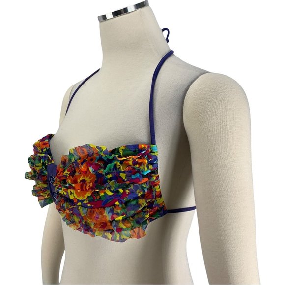 Xhilaration Ruffle Bikini Top Medium Layers Small Bust Multi Color Tie - Picture 3 of 5